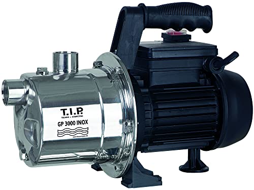 T.I.P. Gartenpumpe Edelstahl (2.950 l/h Fördermenge, 42 m Förderhöhe, 4,2bar Druck, 550W, selbstansaugend, Jet-Hydrauliksystem, thermischer Überlastschutz, ergonomischer Handgriff) GP 3000 INOX, 30111 von T.I.P.