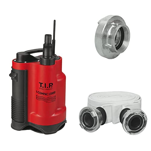 T.I.P. I-Compac 13000 Schmutzwasser Drainage-Tauchpumpe + T.I.P. C 52-Storz-Kupplung , 1,5 Zoll IG - 45,48 mm + T.I.P. Bau- und Industriegewebeschlauch mit 2″ C 52-Storz-Kupplungen von T.I.P.