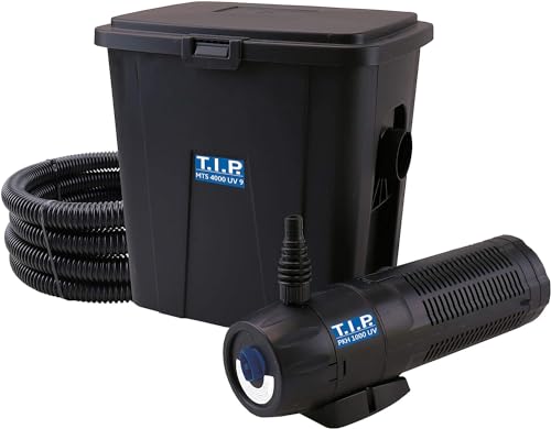 T.I.P. Teichfilter - Teichaußenfilter-Set (4.000 l Teichvolumen, 1.000 l/h Fördermenge, UV-C 9 Watt, Filterbehälter 10 l, inkl. Pumpe, UV-C Strahler, Schlauch, Filtermaterial) MTS 4000 UV 9, 30296 von T.I.P.