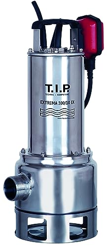 T.I.P. Schmutzwasser Tauchpumpe - Baupumpe Edelstahl (19.500l/h Fördermenge, 10,5m Förderhöhe, 1,05bar Druck, 1.200W, 40mm Korngröße, Waschlauge geeignet, Flüssigkeit bis 95°C)Extrema 300/10 IX,30072 von T.I.P.