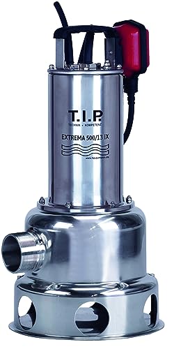 T.I.P. Schmutzwasser Tauchpumpe - Baupumpe Edelstahl (30.000 l/h Fördermenge, 13m Förderhöhe, 1,3bar Druck, 1.800W, 45mm Korngröße, Waschlauge geeignet, Flüssigkeit bis 95°C) Extrema 500/13 IX, 30171 von T.I.P.