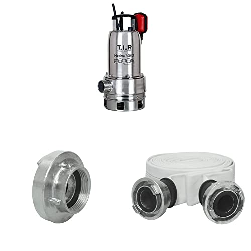 T.I.P. Schmutzwasser Tauchpumpe Maxima 300 IX Mit C 52-Storz-Kupplung, 1,5 Zoll IG - 45,48 mm Und Bau- Und Industriegewebeschlauch Mit 2″ C 52-Storz-Kupplungen von T.I.P.