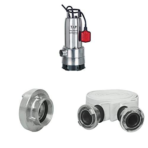 T.I.P. Schmutzwasser Tauchpumpe Maxima 350 IPX DUO Mit C 52-Storz-Kupplung, 1,5 Zoll IG - 45,48 mm Und Bau- Und Industriegewebeschlauch Mit 2″ C 52-Storz-Kupplungen von T.I.P.
