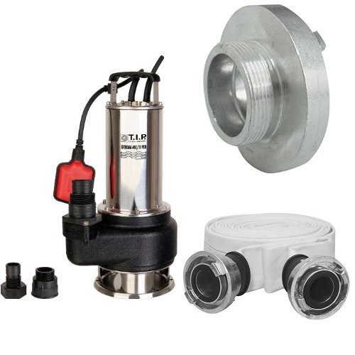 T.I.P. Schmutzwasser Tauchpumpe und Baupumpe Extrema 400/11 CX Mit C52-Storz-Kupplung 2 Zoll AG (59,61 mm) und Bau- und Industriegewebeschlauch Mit 2″ C 52-Storz-Kupplungen von T.I.P.