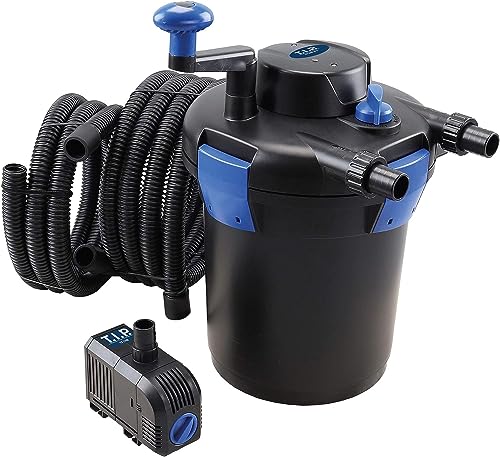 T.I.P. Teichfilter - Teichdruckfilter-Set (5.000 l Teichvolumen, 1.500 l/h Fördermenge, UV-C 9 Watt, int. Rückspülfunktion, inkl. Pumpe, UV-C Strahler, Schläuche, Filtermaterial) TFP 5000 UV 9, 30297 von T.I.P.