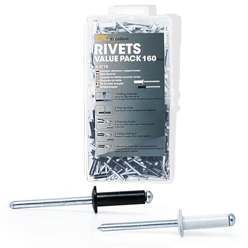 T.K.Excellent kleiner Kopf Aluminium Stahl Dorn Pop Nieten schwarz und weiß M4,816 mm Sortiment Kit, 160 Stück T.K.Excellent kleiner Kopf Aluminium Stahl Dorn Pop Nieten schwarz und weiß M4,816 mm Sortiment Kit, 160 Stück von T.K.Excellent