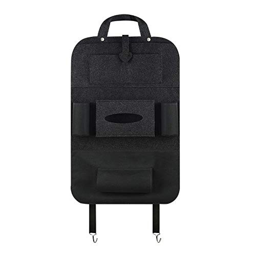 T- Auto Organizer Rückenlehnenschutz, autositzschoner, rückenlehnenschutz Auto Kinder, rücksitztasche, hängeregal, autositz Organizer, Stabiler Filz, Aufbewahrungstasche, autoorganizer, (Schwarz) von T-