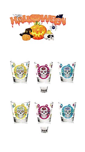 T Halloween Totenkopf - Skull als Trinkglas 250cc oder auch für Teelichter geeignet 6 Set in 3 Farben Er schimmert durch ihren Metallic-Look. von T