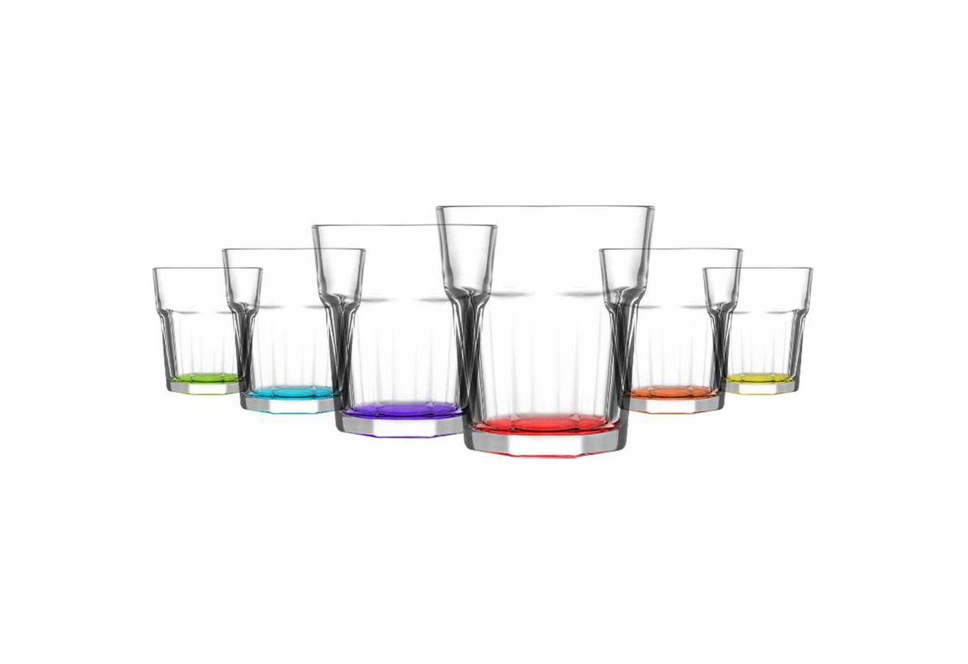 T24 Glas Wassergläser Set 6 teilig farbiges Gläser-Set Serie CORAL ARAS 305 ml, Glas von T24