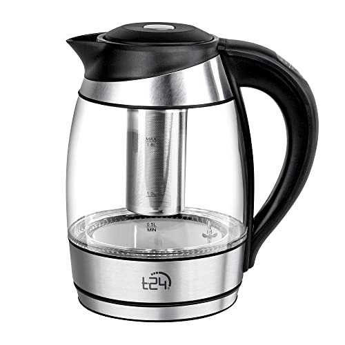 T24 Glas Wasserkocher, Teekocher 1,8 L, Wasserkocher mit Teesieb, Wasserkessel 2200 Watt, LED Beleuchtung-Farbe je nach Temperaturwahl + BPA Frei, Kettle, Heißwasserkessel mit Wasserstandanzeige von T24