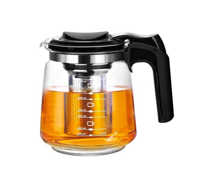 T24 Teekanne Glasteekanne mit Siebaufsatz Hitzebeständig Teesieb, 1,5 l, Edelstahlsieb & Ergonomischer Griff & Hitzeschutz von T24
