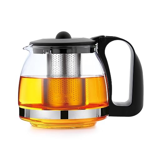 T24 Teekanne aus Glas mit Siebaufsatz Hitzebeständig herausnehmbaren Edelstahl Filter Sieb, Glasteekanne mit Teesieb & Überhitzungsschutz, Ideal zur Zubereitung von Losen Tees, Teapot (1250ml) von T24