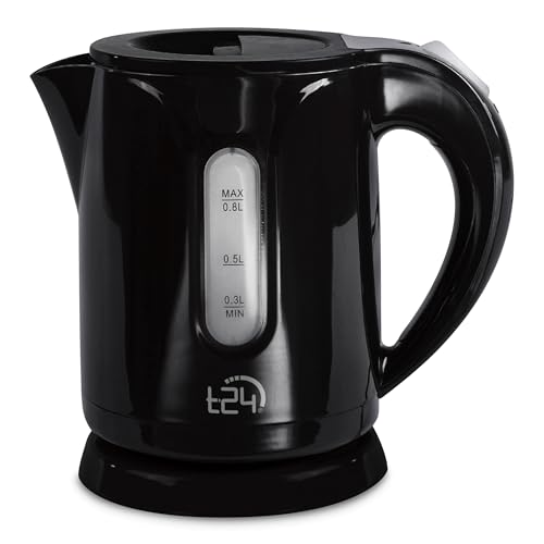 T24 Wasserkocher 0,8 Liter, kabellos, Automatischer Abschaltung Trockenlaufschutz, Leicht (650g), BPA Frei, 1100W, TÜV Rheinland GS geprüft (Black) von T24