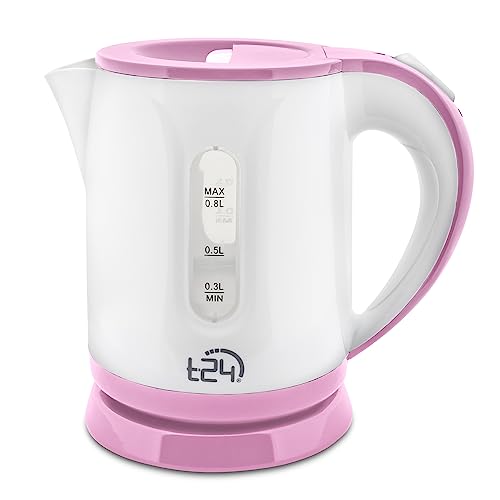 T24 Wasserkocher 1 L, Wasserkocher klein, Reisewasserkocher Trockenlaufschutz, Leicht (650g), BPA Frei, 1100W, TÜV Rheinland GS geprüft, Kettle, Wasserkocher 1 Liter, Mini Wasserkocher, Rosa Weiß von T24