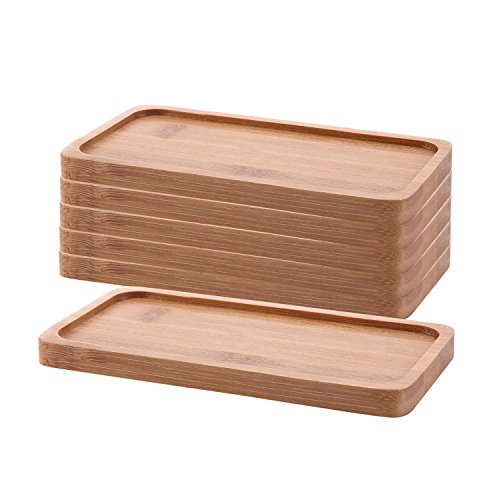 T4U 16cm Bambus Untersetzer Untertasse Rechteck Bambus Tablett 6er-Set Rechteckige Tablett Klein Serviertablett Tablett Holz Bamboo Tray für Sukkulenten Holzbrett Deko von T4U