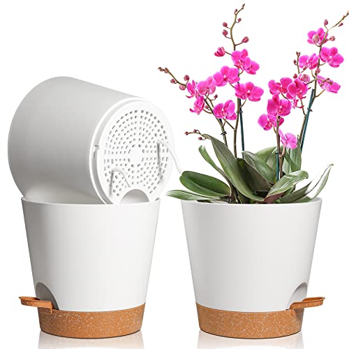 T4U 20cm Kunststoff Blumentopf mit Bewässerungssystem, 3er-Set Selbstbewässerung Blumentopf mit Untersetzer, Rund Kräutertopf für Innen und Balkon Garten Pflanzen, blumentopf Weiß von T4U