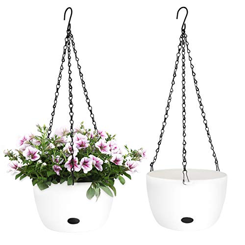 T4U 24cm Selbstbewässerung Plastik Blumenampeln Weiß 2er-Set, Hängepflanztöpfe mit Wasserspeicher für Innen- und Außenbereich T4U 24cm Selbstbewässerung Plastik Blumenampeln Weiß 2er-Set, Hängepflanztöpfe mit Wasserspeicher für Innen- und Außenbereich von T4U