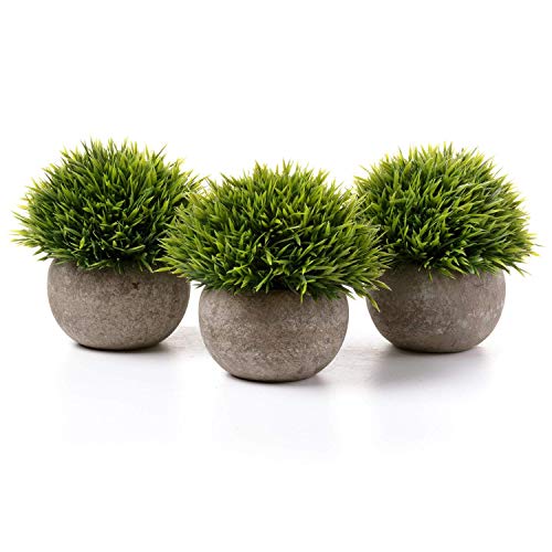 T4U Künstliche Grün Gras Bonsai Kunstpflanze mit grauen Topf, für Hochzeit/Büro/Zuhause Dekoration - 3er Set von T4U