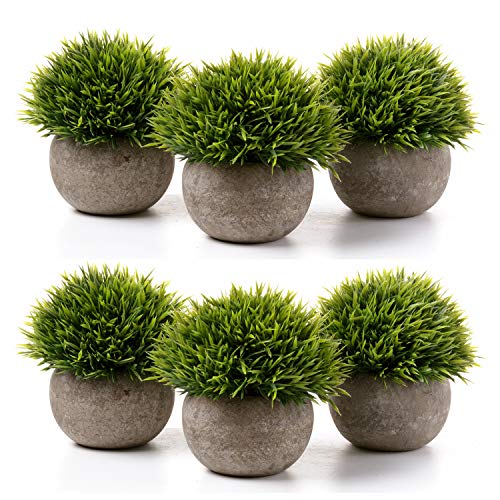 T4U Kunstpflanze Künstliche Topfpflanze Gras Bonsai mit Topf 6er-Set klein, Zuhause Wohnung Büro Dekor Hochzeit Geburtstag Weihnachten Geschenk von T4U