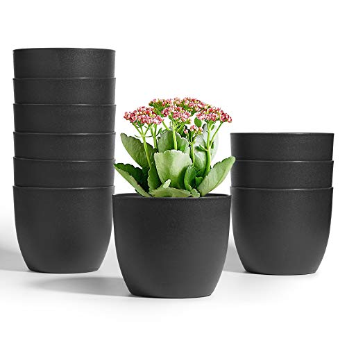 T4U 12cm Selbstwässernder Blumentopf 10er-Set, Blumentopf Klein Ideal für Innen und Draussen, Übertopf für Orchideen, Basilikum und Kräuter Selbstbewässerungstopf, Schwarz von T4U