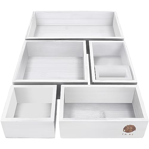 TAKE® 6-teiliges Schubladen Ordnungssystem aus 100% Natur Bambus (Weiß) - Schubladen Organizer Boxen in vers. Größen für Küche, Bad & Büro, Drawer Organizer Schublade, Schminktisch Organizer Bad von TA · KE