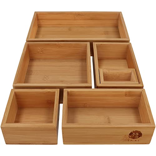 TAKE® 6-teiliges Schubladen Ordnungssystem aus 100% Natur Bambus - Boxen in vers. Größen für Küche, Bad & Büro, Schminktisch Organizer Bad, Drawer Organizer von TA · KE