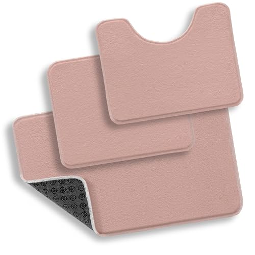 TA&MA STORE Badezimmerteppich Set | Badteppich rutschfest waschbar - Badvorleger für das Badezimmer - Badematten & Badteppiche schnell trocknend (ROSA, 80X50 3'ER Set) von TA&MA