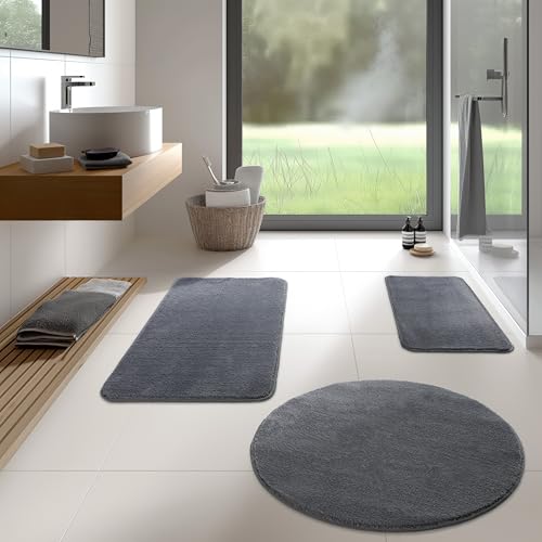 TA&MA Store Badezimmerteppich | Badezimmer Teppiche rutschfest waschbar – Hochwertige Badematte & Badteppich - Badematte als Set kombinierbar - Teppich Badezimmer Anthrazit 60x100 cm von TA&MA