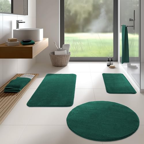 TA&MA Store Badezimmerteppich | Badezimmer Teppiche rutschfest waschbar – Hochwertige Badematte & Badteppich - Badematte als Set kombinierbar - Teppich Badezimmer Grün 50x80 cm von TA&MA