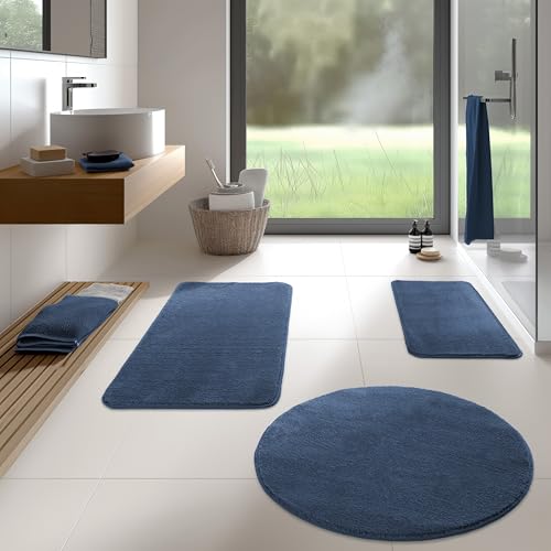 TA&MA Store Badezimmerteppich | Badezimmer Teppiche rutschfest waschbar – Hochwertige Badematte & Badteppich - Badematte als Set kombinierbar - Teppich Badezimmer Blau 50x80 cm von TA&MA