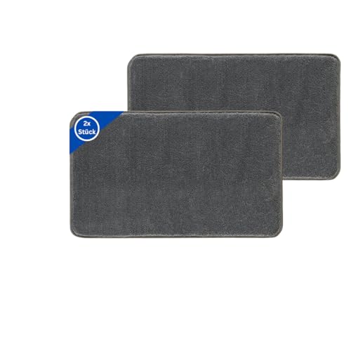 TA&MA Store Badezimmerteppich | Badezimmer Teppiche rutschfest waschbar – Hochwertige Badematte & Badteppich - Badematte als Set kombinierbar - Teppich Badezimmer Anthrazit 2er 50x80 cm von TA&MA