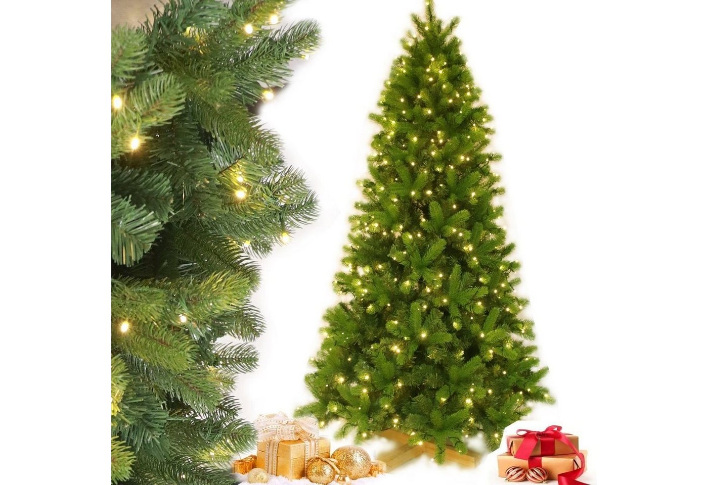 TAB Künstlicher Weihnachtsbaum Gute Qualität Christbaum mit Holzständer, mit 1000 Spitzen und 220 LED Lichtern, Schnellaufbau mit Klappsystem TAB Künstlicher Weihnachtsbaum Gute Qualität Christbaum mit Holzständer, mit 1000 Spitzen und 220 LED Lichtern, Schnellaufbau mit Klappsystem von TAB