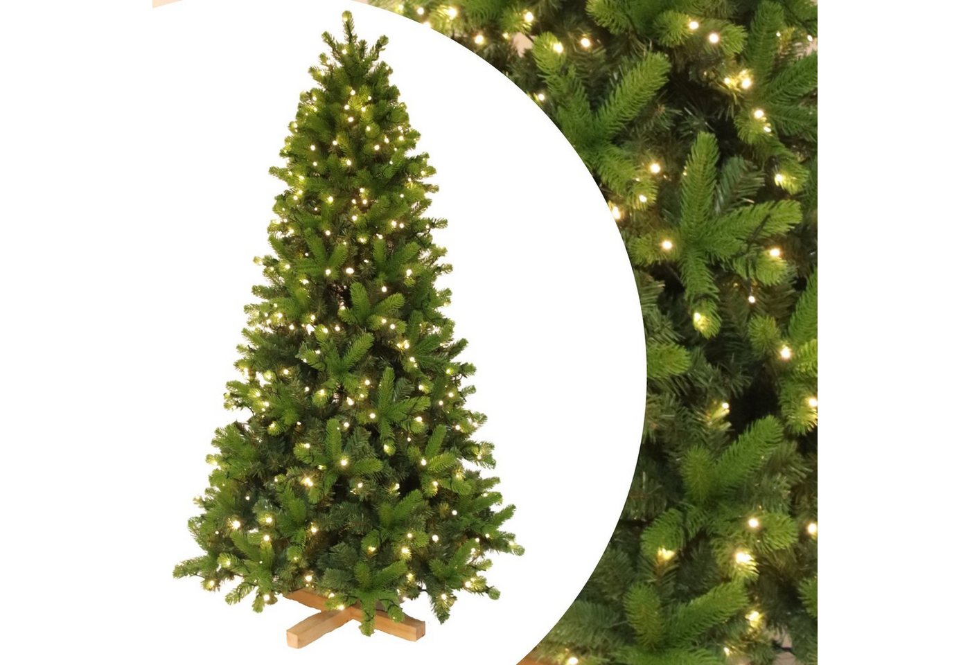 TAB Künstlicher Weihnachtsbaum Tannenbaum mit PVC+PE Spitzen, 180 cm/210 cm/235 cm mit Holzständer, 180 cm mit 220 LED Lichtern und 1000 Spitzen TAB Künstlicher Weihnachtsbaum Tannenbaum mit PVC+PE Spitzen, 180 cm/210 cm/235 cm mit Holzständer, 180 cm mit 220 LED Lichtern und 1000 Spitzen von TAB