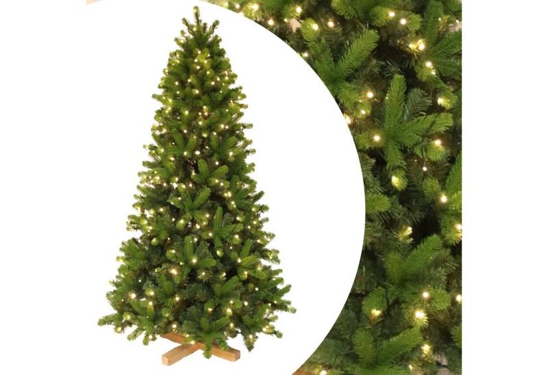 TAB Künstlicher Weihnachtsbaum Tannenbaum mit PVC+PE Spitzen, 180 cm/210 cm/235 cm mit Holzständer, 180 cm mit 220 LED Lichtern und 1000 Spitzen von TAB