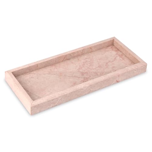 Handgemachtes Marmortablett - Elegantes & vielseitiges Tablett für Wohnzimmer, Küche und Bad - 30x13x3cm - Cremeweiß, Schwarz und Dunkelgrün (Carrara) (Rosa, 30 x 13 x 3 cm) von TABHOUKIT