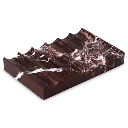 Seifenablage Marmor mit Ablauf Luxuriöse Seifenschalen Rechteckige Wellenform Selbstentleerender Seifenbox für Badezimmer Schwammhalter Küche Rosso Lepanto 12.5 x 8 x 2 cm von TABHOUKIT
