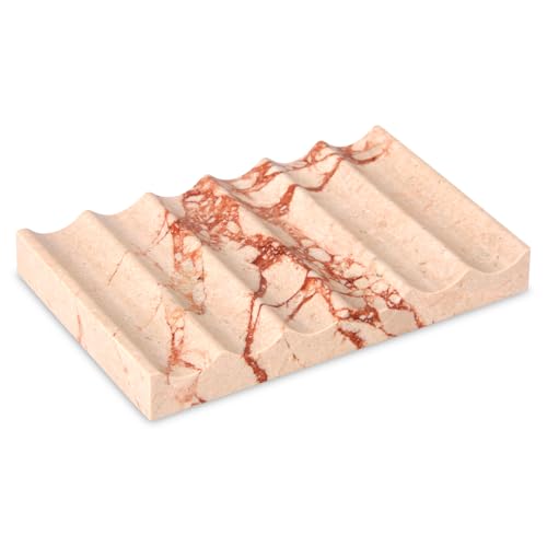 Seifenschale Marmor mit Ablauf Luxuriöse Seifenschale Rechteckige Wellenform Selbstentleerender Seifenbox für Badezimmer Schwammhalter Küche (Rosa) von TABHOUKIT