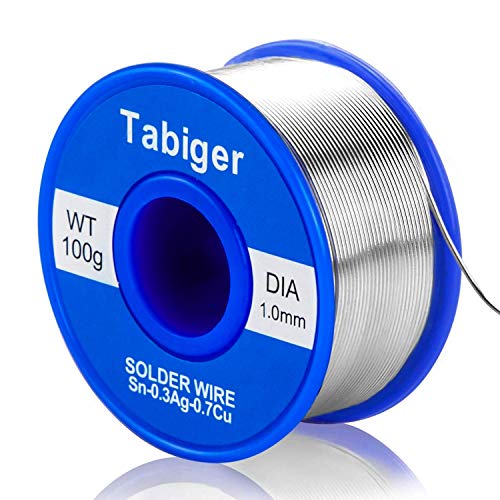 Tabiger Lötzinn, Bleifreies Lot Lötdraht mit Kolophonium Kern (Rosin Core Solder) 97Sn-2Rosin-0.7Cu-0.3Ag, 1.0mm, 100g von Tabiger