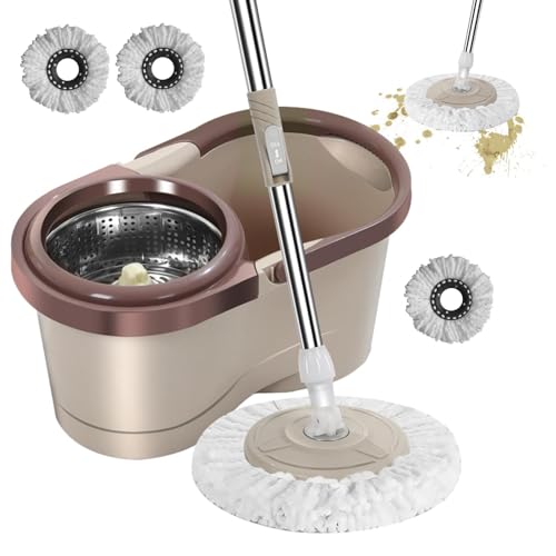 Wischmopp und Eimer | Spinning-Mops und Eimer-Sets - 360° drehbar | Nassmopp Eimer Set mit automatischem Schleudern | Mops mit abnehmbarem Kopf zum Wischen von Böden von TABSIRAH