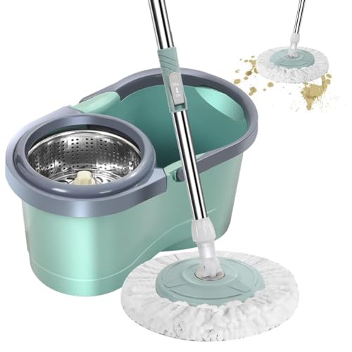 Wischmopp und Eimer | Spinning-Mops und Eimer-Sets - 360° drehbar | Nassmopp Eimer Set mit automatischem Schleudern | Mops mit abnehmbarem Kopf zum Wischen von Böden von TABSIRAH
