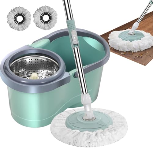 Wischmopp und Eimer | Spinning-Mops und Eimer-Sets - 360° drehbar | Nassmopp Eimer Set mit automatischem Schleudern | Mops mit abnehmbarem Kopf zum Wischen von Böden von TABSIRAH