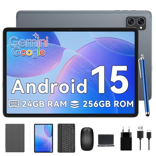 TABWEE T20 Tablet mit Tastatur - Android 15, 24GB RAM+256GB ROM (2TB TF), Octa-Core, Tablet 10 Zoll, 5000mAh, 8MP+5MP, Gemini AI, Widevine L1, 5G WiFi, GPS, Face ID von TABWEE