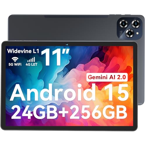 TABWEE Tablet Android 15 mit Gemini AI, 24GB RAM + 256GB ROM (2TB TF) Gaming Tablet, Großes Display 11 Zoll Tablets, Simlockfrei Ohne Vertrag, 4G Dual SIM Tablet PC, Widevine L1, TÜV, GPS von TABWEE