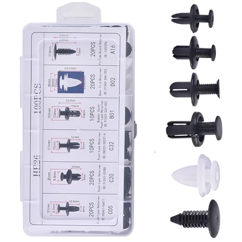 Befestigungsclips Auto 100 Stück | 6 Arten Universal Spreiznieten mit Aufbewahrungsbox | Auto Befestigung Clips Set | Stoßstangen Zierleisten Plastikklips Set | Kunststoffniete von TABYIK