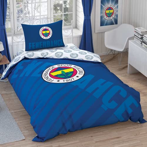 TAÇ Lizensiert Fenerbahce, Bettwäsche-Set für Einzelbett, Blaues Logo, 160x220cm, Öko-Tex Zertfiziert, Fanbettwäsche, Fanartikel Fenerbahce, Fenerbahce Bettdecke Bettwäsche von TAÇ