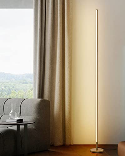 TACAHE Minimalistische Eck-Stehlampe - 2700K-6500K Dimmbares LED-Nachtlicht - Moderne Stehlampe mit Fernbedienung für Wohnzimmer, Schlafzimmer - 57" 12W - Gold von TACAHE