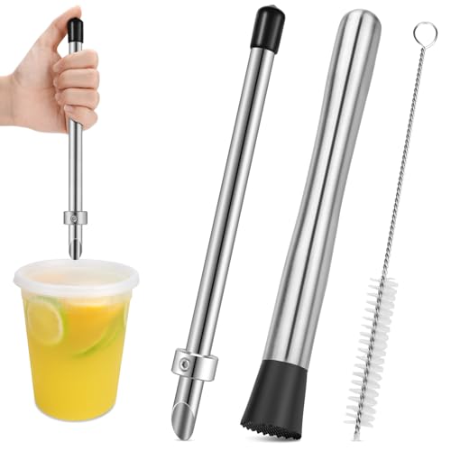 TACGEA 3 Stück Strohhalmstanzer und Stößel für Kunststoffdeckel, Limonadenbecher, Edelstahl-Stößel, Strohhalm-Lochstanzer für Getränke, frisch gepresste Limonadenständer TACGEA 3 Stück Strohhalmstanzer und Stößel für Kunststoffdeckel, Limonadenbecher, Edelstahl-Stößel, Strohhalm-Lochstanzer für Getränke, frisch gepresste Limonadenständer von TACGEA