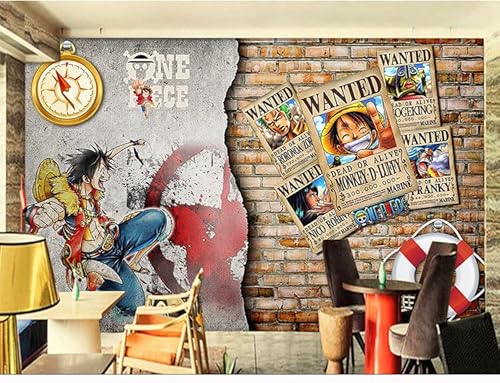 TACINO Wandbild Tapeten Anime ONE PIECE umlaufende 3D-Druck-Hintergrundtapete Milchtee-Shop Grillladen-Wandbild Internetcafé-Umweltschutztapete von TACINO