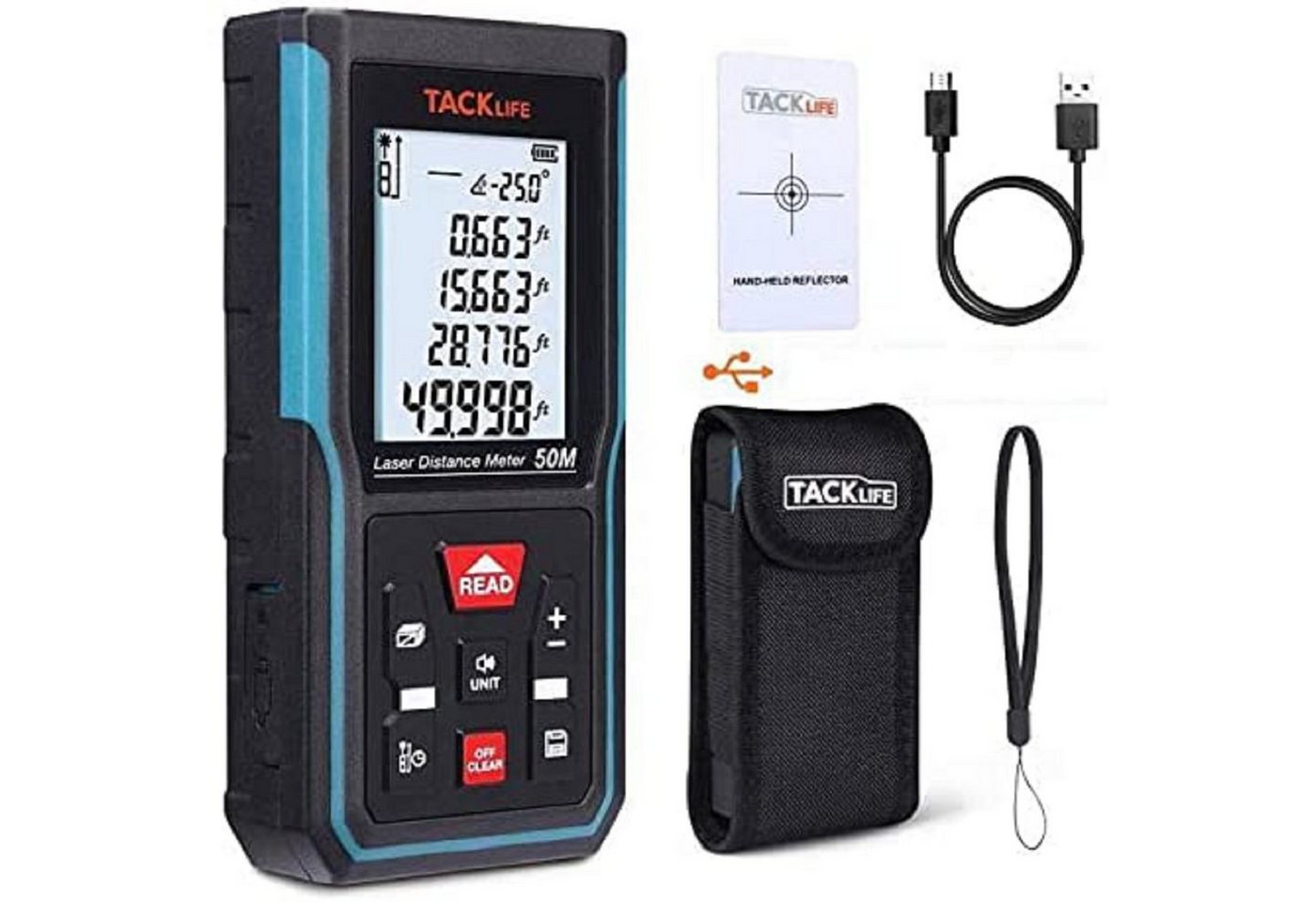 TACKLIFE Lasermessgerät, 50m Entfernungsmesser LCD Display ±2mm von TACKLIFE