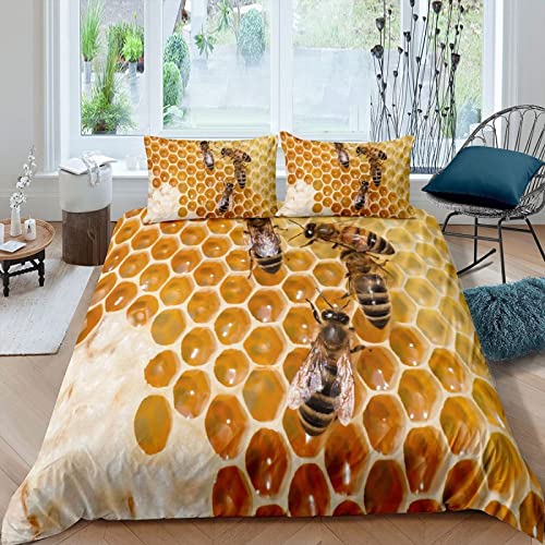 TACOKI Bienenwabe Bettwäsche 135x200 cm Kuschelig Weiche Microfaser 3D Druck Biene Bettwäsche-Sets Kinder Erwachsene Bettbezug + 2 Kissenbezug 80x80 cm mit Reißverschluss TACOKI Bienenwabe Bettwäsche 135x200 cm Kuschelig Weiche Microfaser 3D Druck Biene Bettwäsche-Sets Kinder Erwachsene Bettbezug + 2 Kissenbezug 80x80 cm mit Reißverschluss von TACOKI